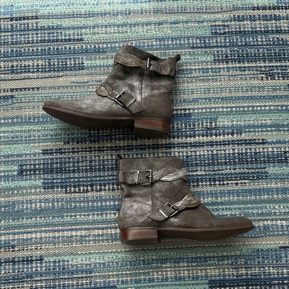 Anthropologie Silver Ankle Boots